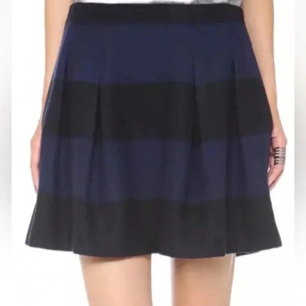 Madewell Mayle Blue Black Striped Wool‎ Blend Pleated Skirt Womens Size 6